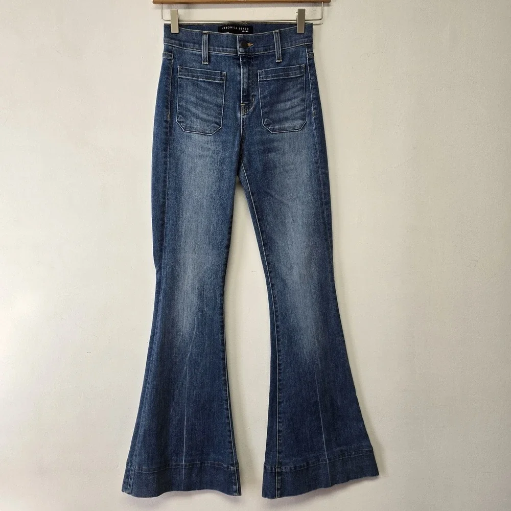 Veronica Beard Jeans Size 0 25 Sheridan Exaggerated Flare Denim Bell Bottoms - Picture 2 of 9